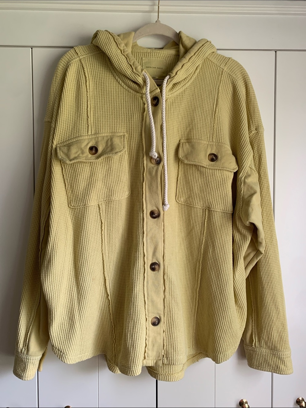 American Eagle‎ Waffle Knit Hoodie in Mustard Yellow women’s xl